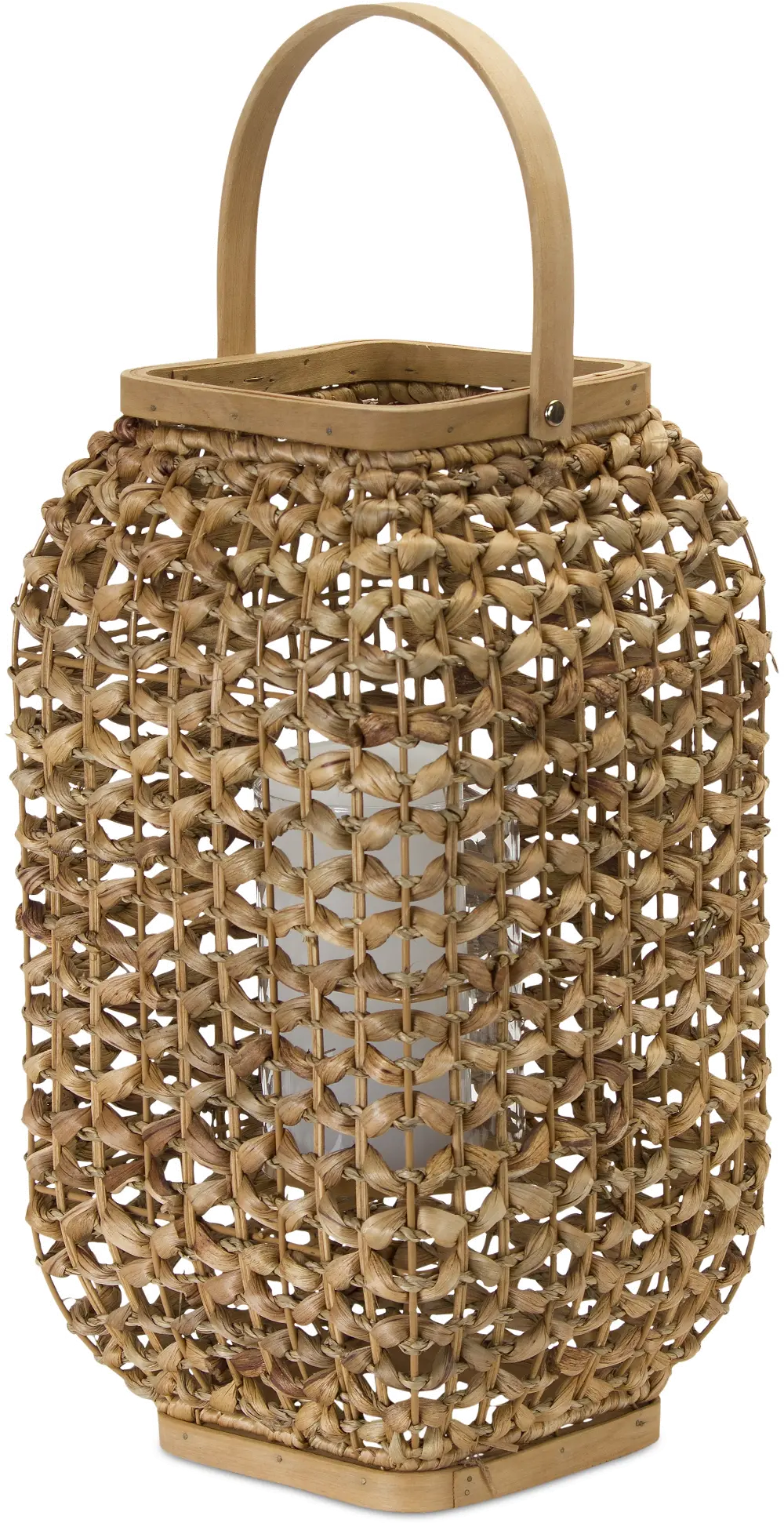 16 Inch Wicker and Glass Lantern - Reed-1