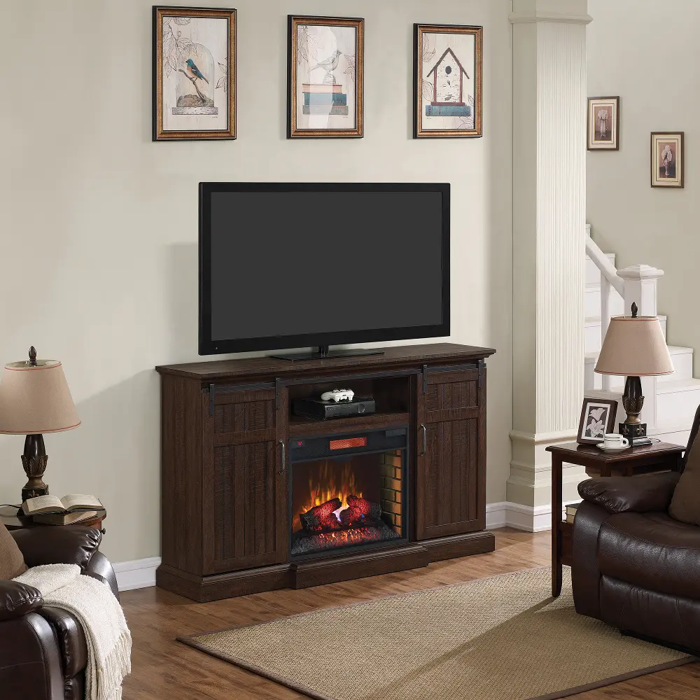 Mission Style Brown Fireplace TV Stand - Manning-1