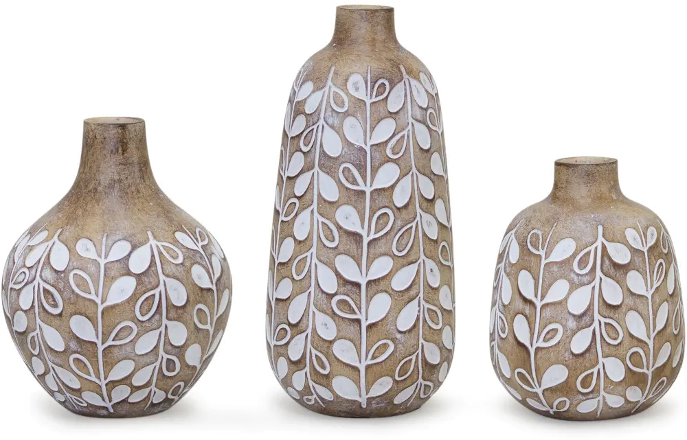 8 Inch Resin Brown and White Leaf Pattern Vase-1