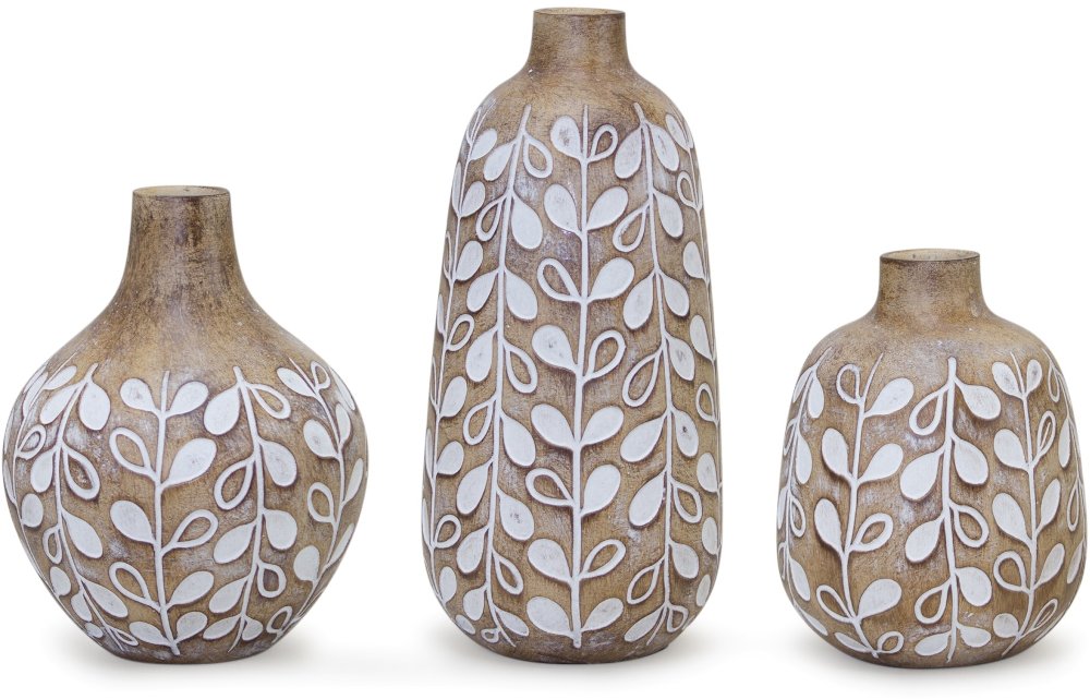 6 Inch Resin Brown and White Leaf Pattern Vase