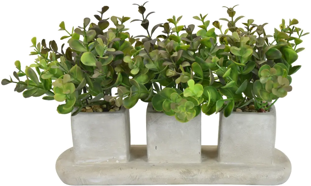 Faux Green Plant Arrangement in Attached 3 Square Planter-1