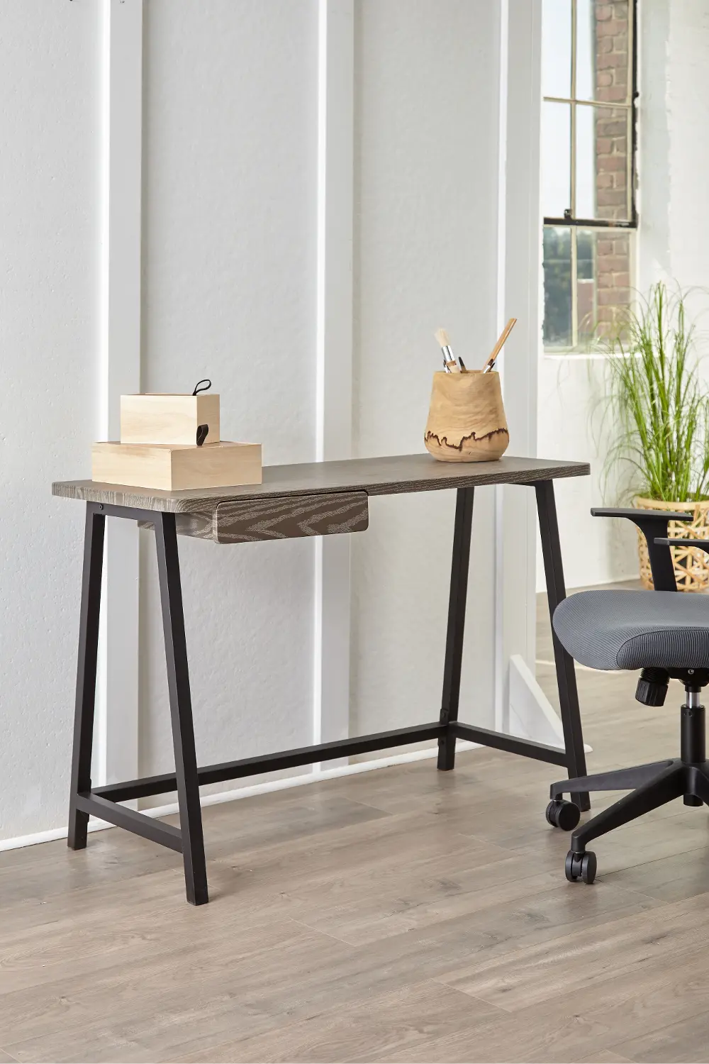 234 Industrial Gray Writing Desk with Storage Drawer-2