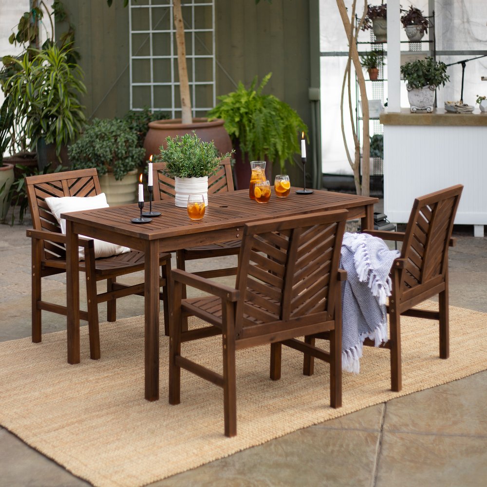 Photos - Garden Furniture Walker Edison Vincent Dark Brown 5 Piece Patio Dining Set  