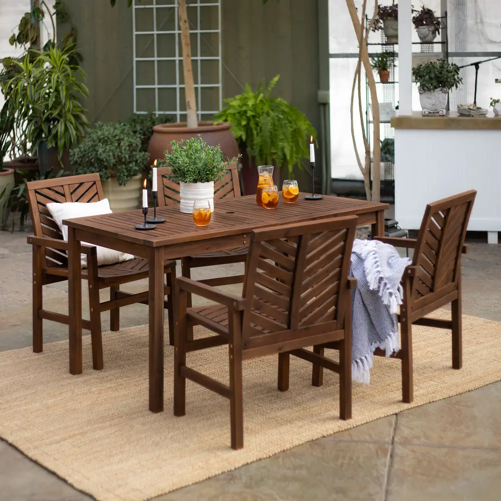 OW5DGVINDB Vincent Dark Brown 5 Piece Patio Dining Set - Walker Edison-1