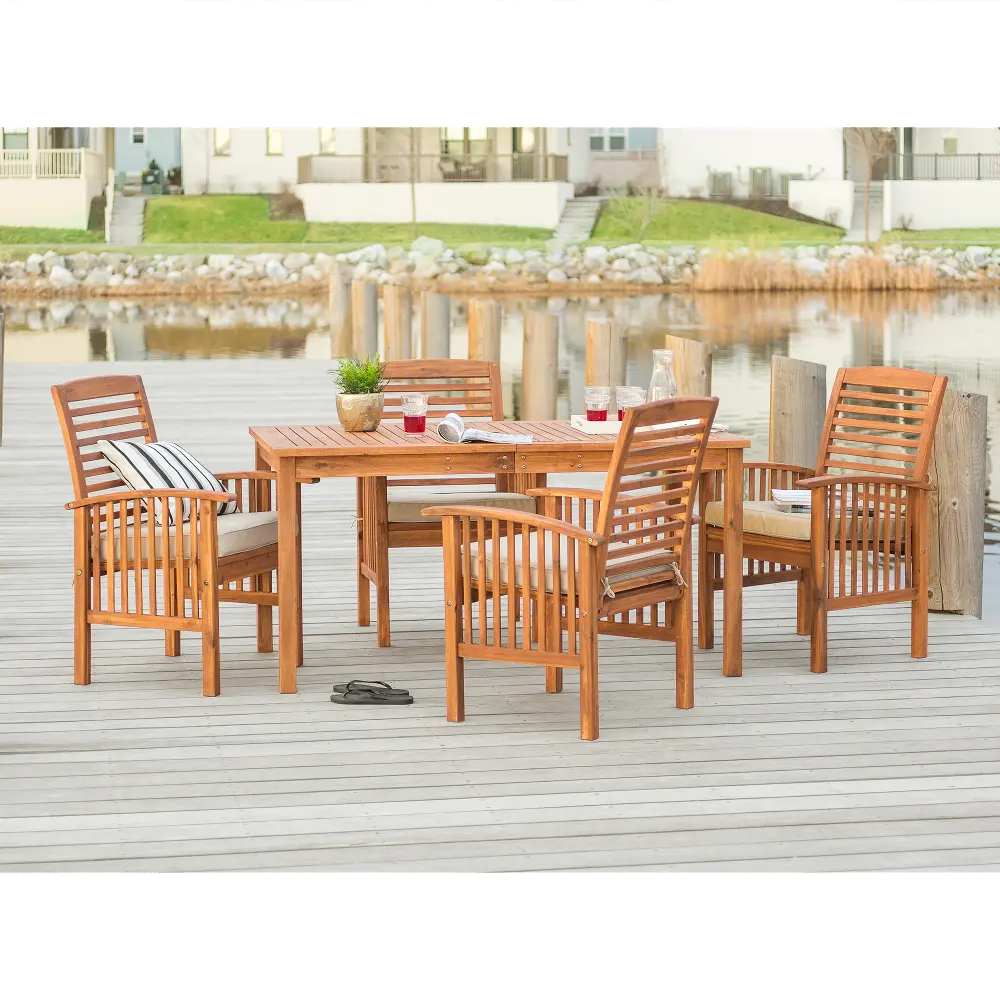 OW5SDTBR Light Brown Patio Dining Set 5 Piece with Armchair - Walker Edison-1