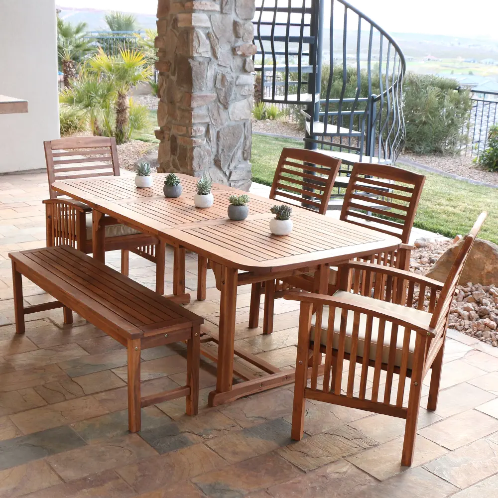 OW6SBR 6 Piece Brown Traditional Patio Dining Set - Walker Edison-1