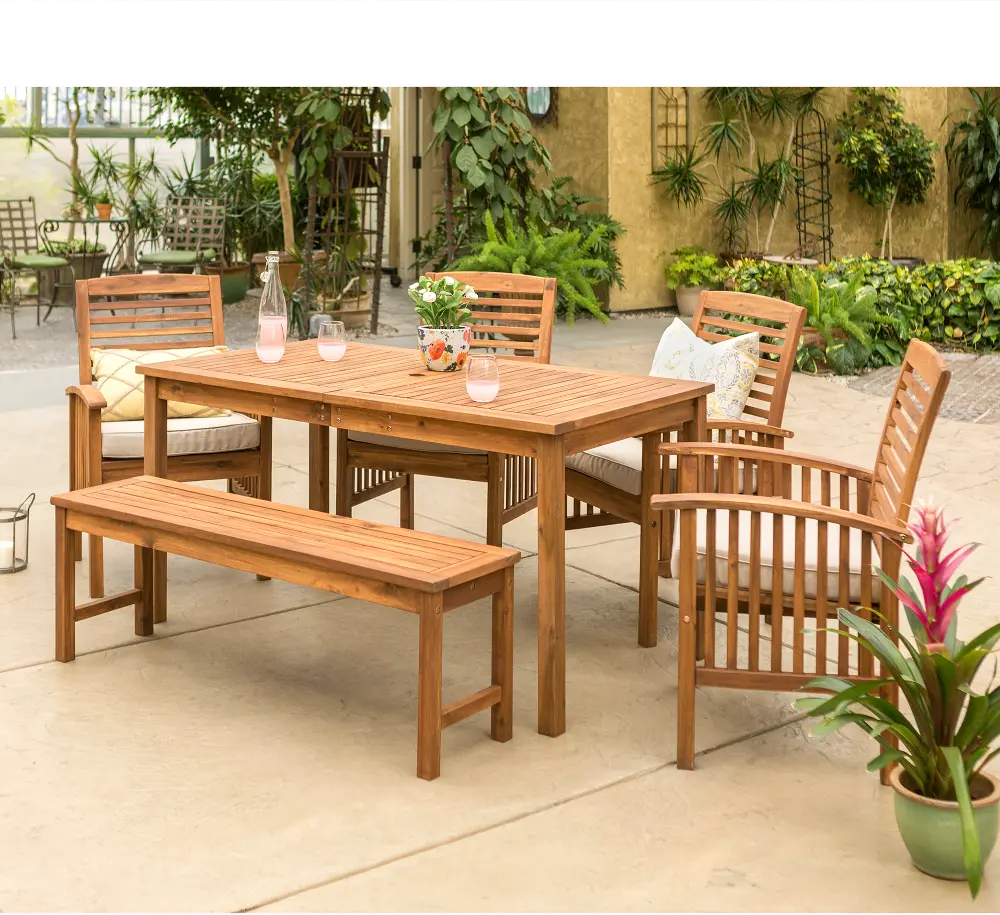 OW6SDTBR 6 Piece Traditional Brown Patio Dining Set - Walker Edison-1