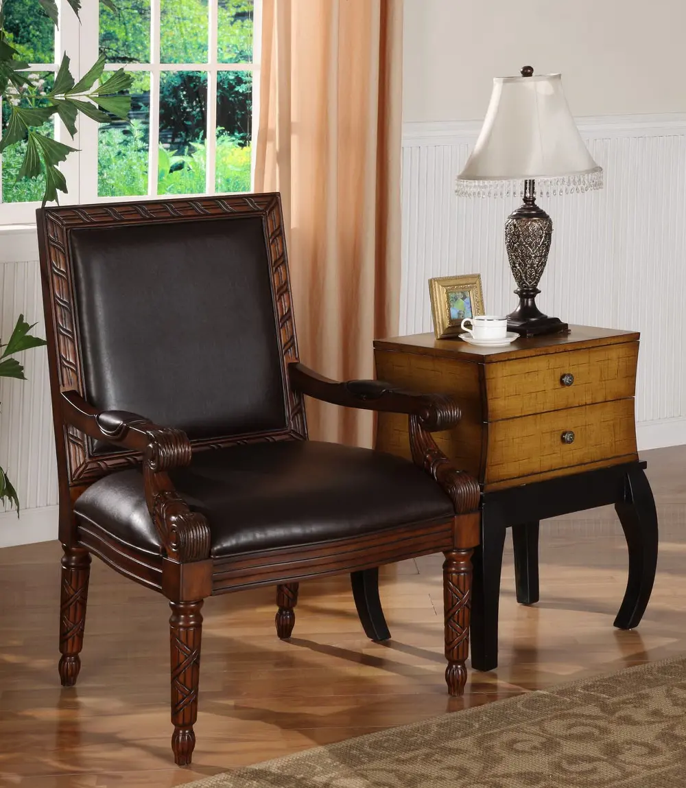 94035 Anne Medium and Dark Brown Leather-Like Accent Chair-1