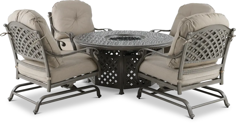 Macan 5 Piece Gray 52 Inch Fire Pit Set with Motion Chairs-1