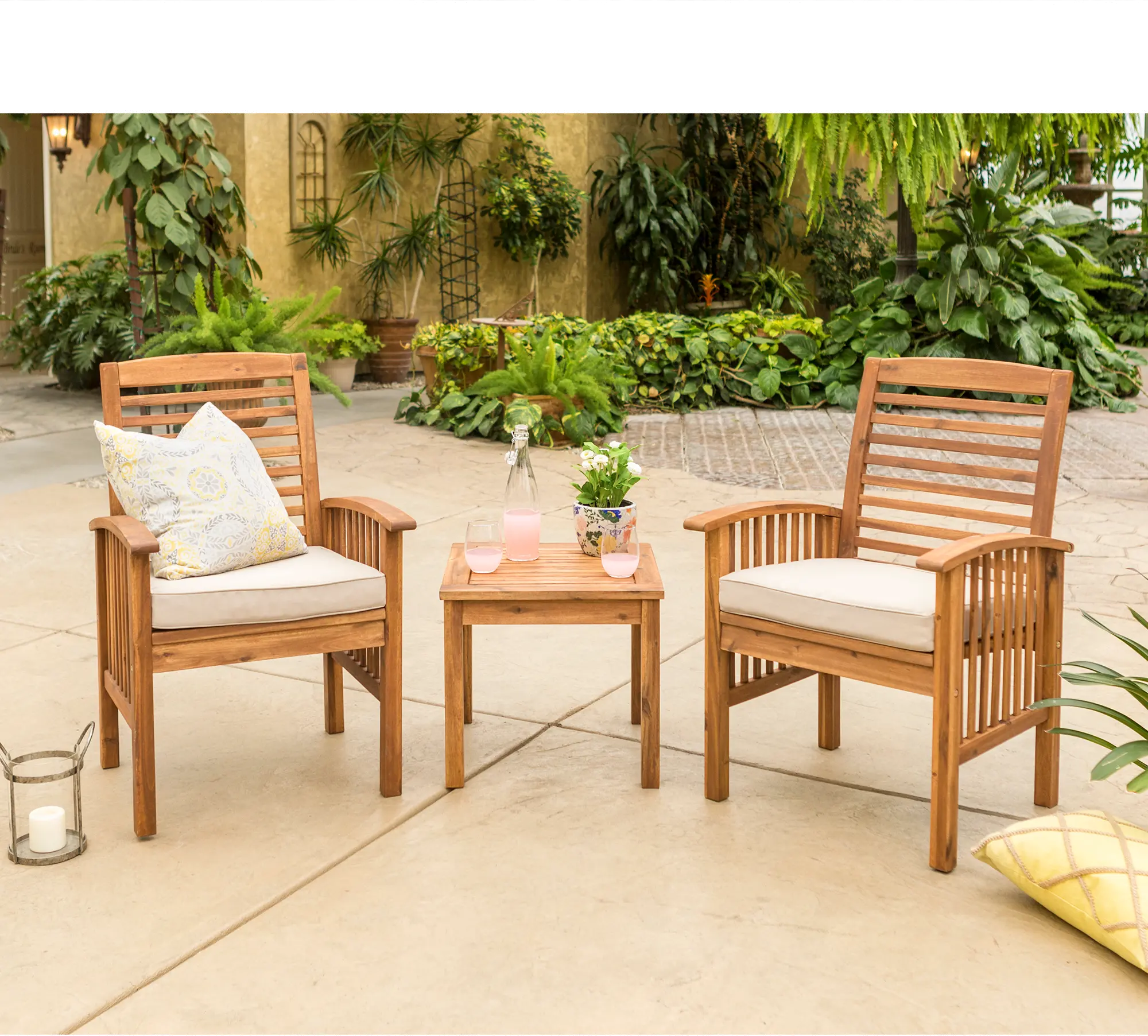 Light Brown Patio Chairs and Side Table Set