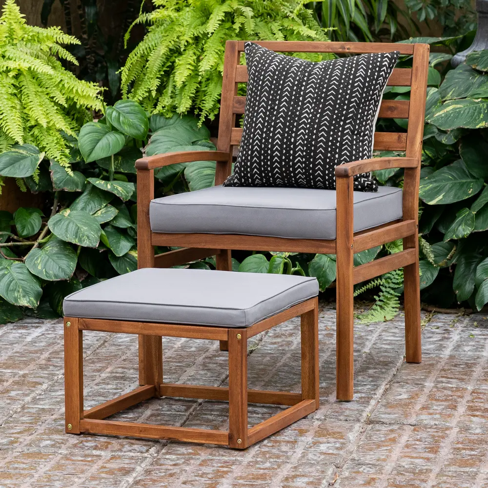 OWPAYCHOTBR Dark Brown Patio Chair & Ottoman with Gray Cushions-1