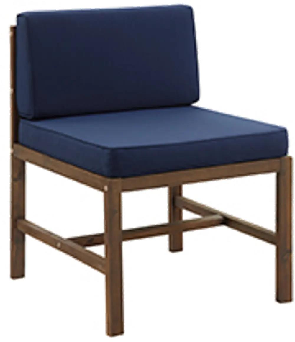 OWSANCHDBBU Dark Brown Patio Side Chair with Blue Cushion - Walker Edison-1