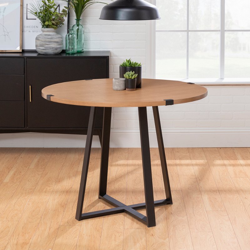 Black and brown round dining table Industrial Brown And Black Metal Round Dining Room Table Brooklyn Rc Willey Furniture Store