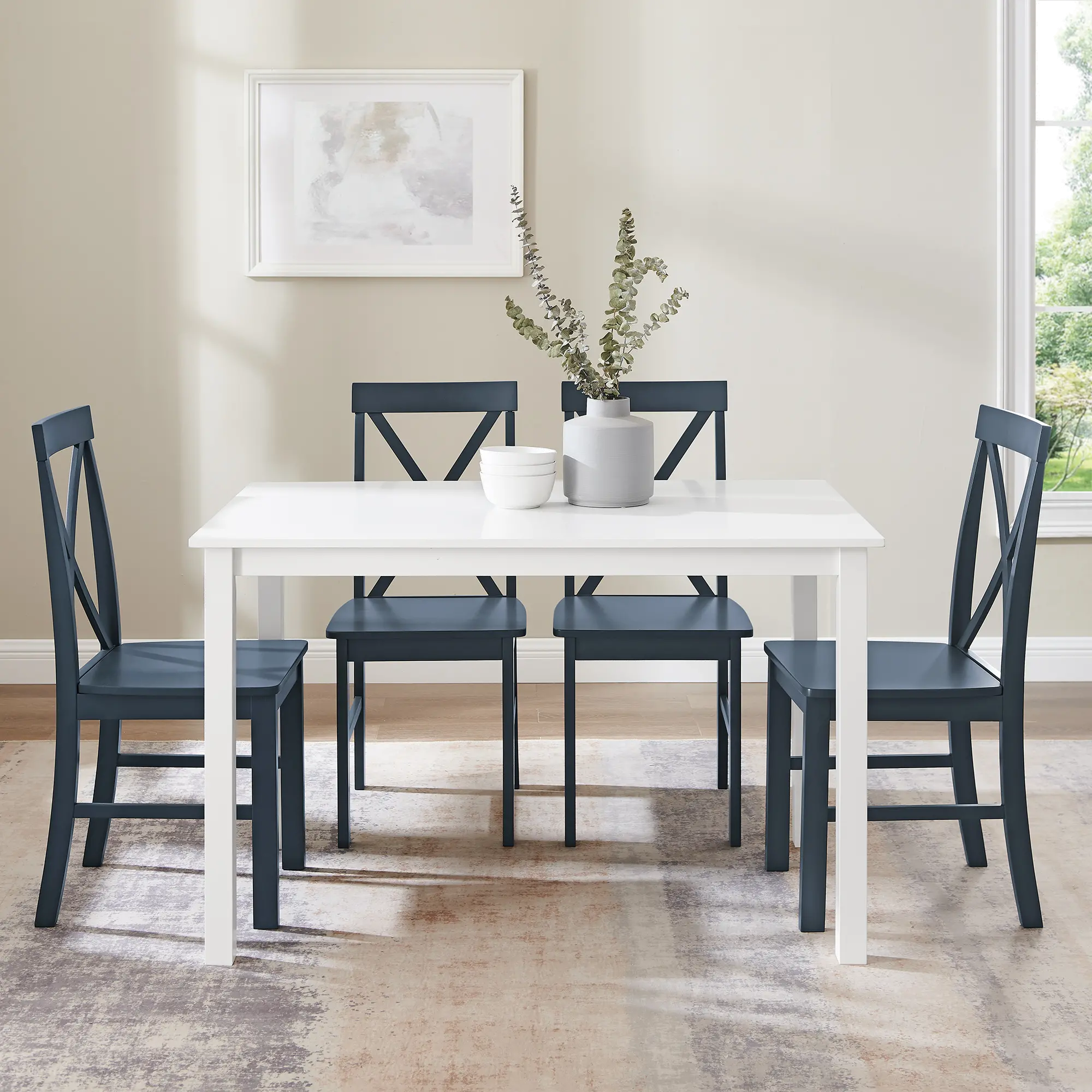 Mc Hale White and Navy 5 Piece Dining Room Set - Walker Edison