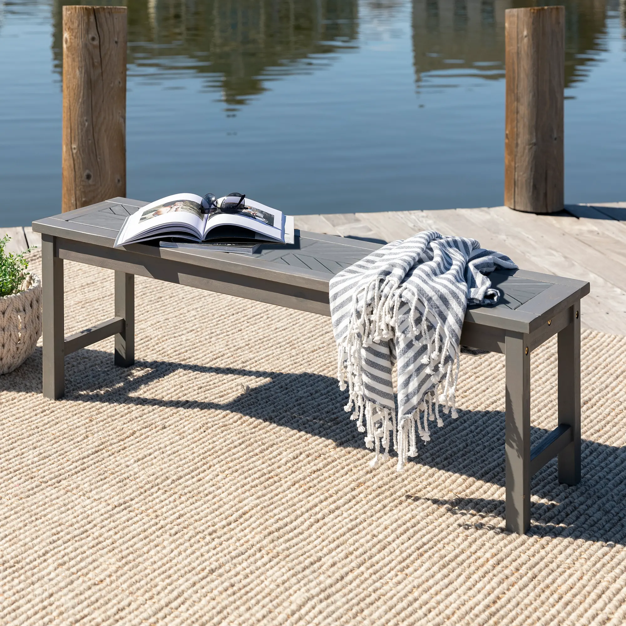 Vincent Grey Wash 53 Inch Modern Patio Dining Bench