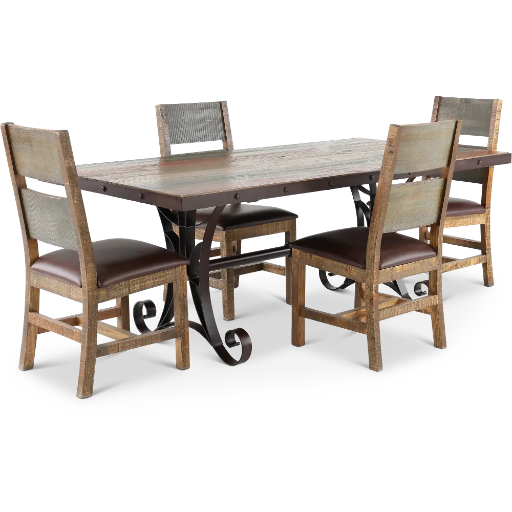 Antique Pine and Metal 5 Piece Dining Room Set-1