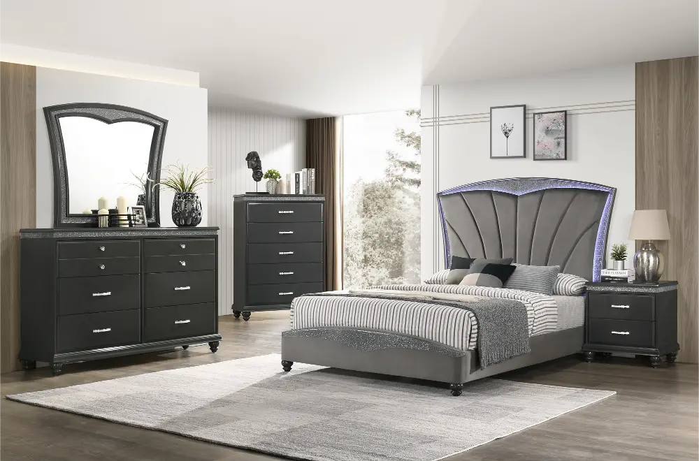 Contemporary Dark Gray 4 Piece King Bedroom Set - Frampton-1