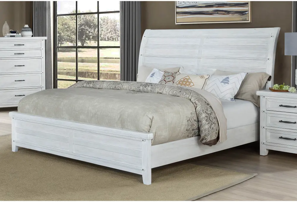 Maybelle Farmhouse White Queen Sleigh Bed-1