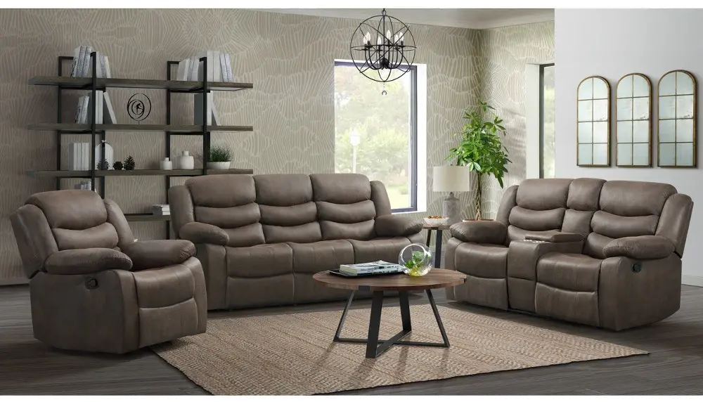 Java 2 Piece Light Brown Reclining Sofa and Loveseat - Expedition-1
