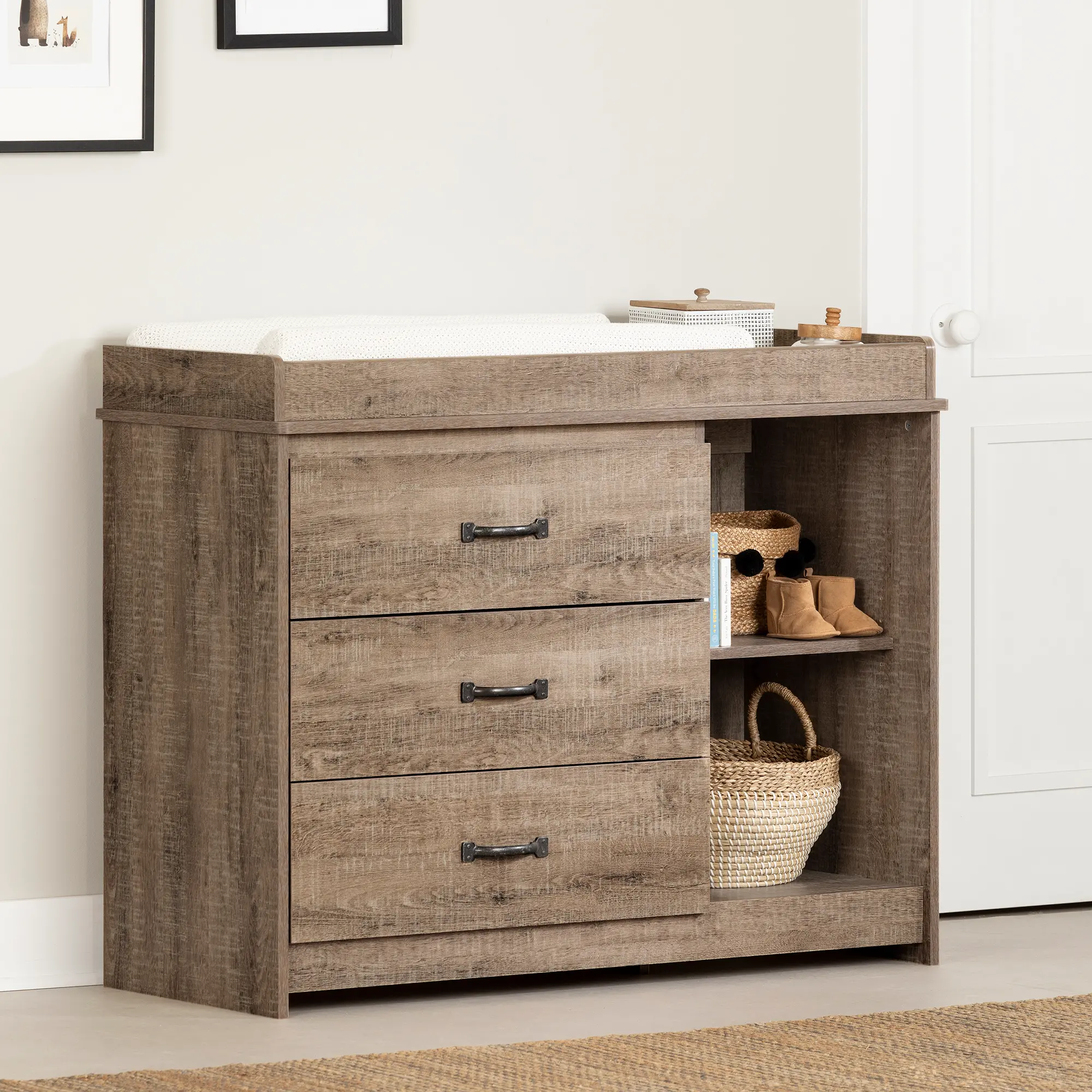 Tassio Farmhouse Weathered Oak Changing Table - South Shore