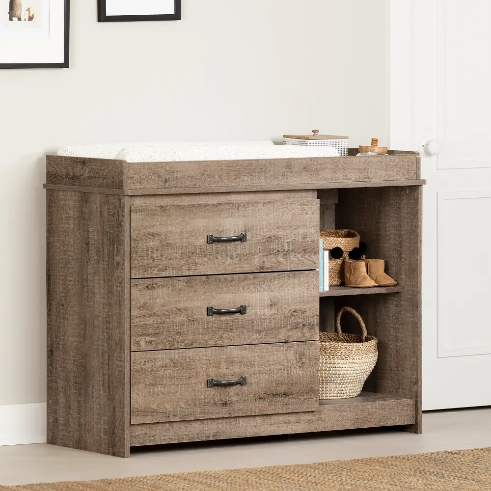 13285 Tassio Farmhouse Weathered Oak Changing Table - South Shore-1