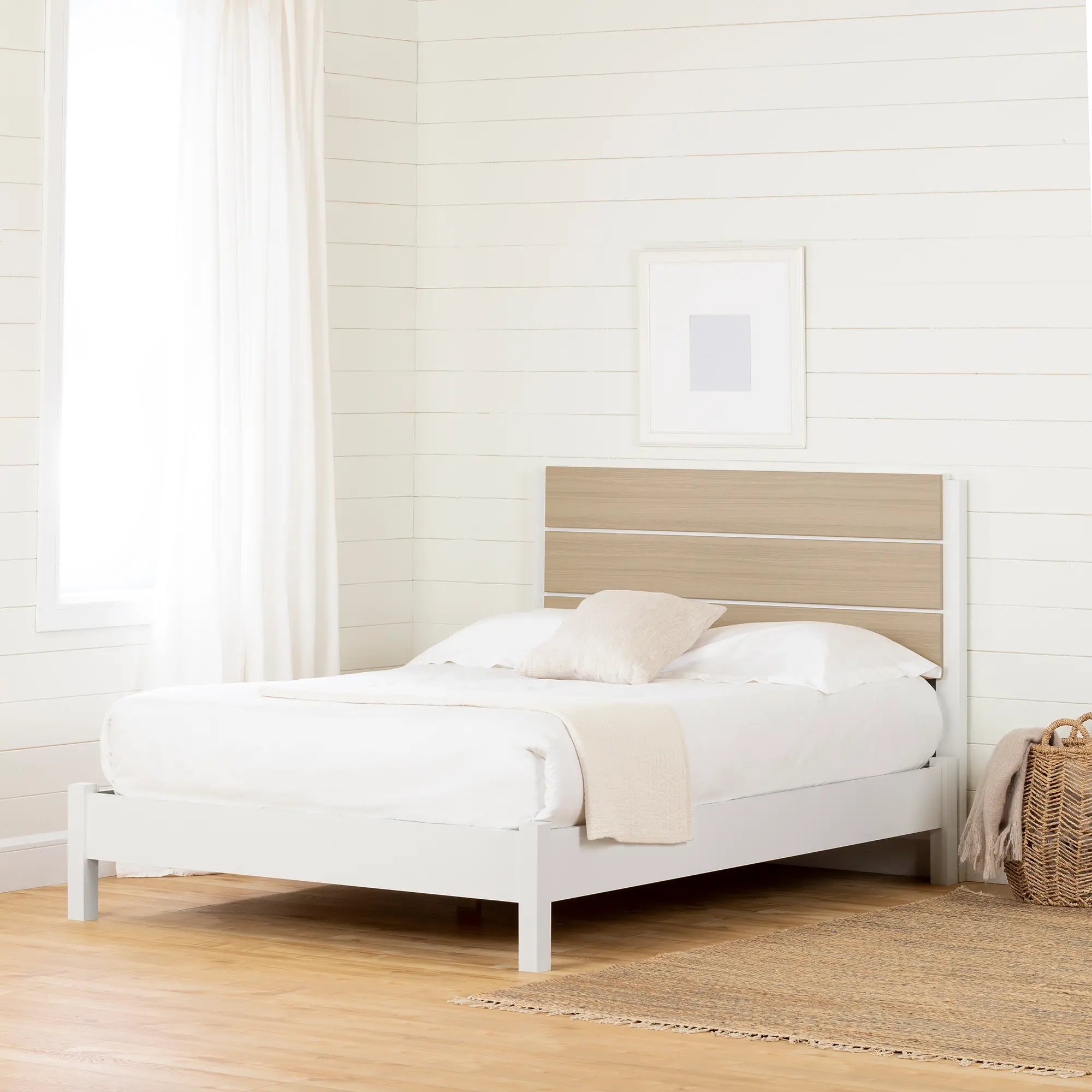 13214 White and Elm Full Platform Bed with Headboard - S sku 13214