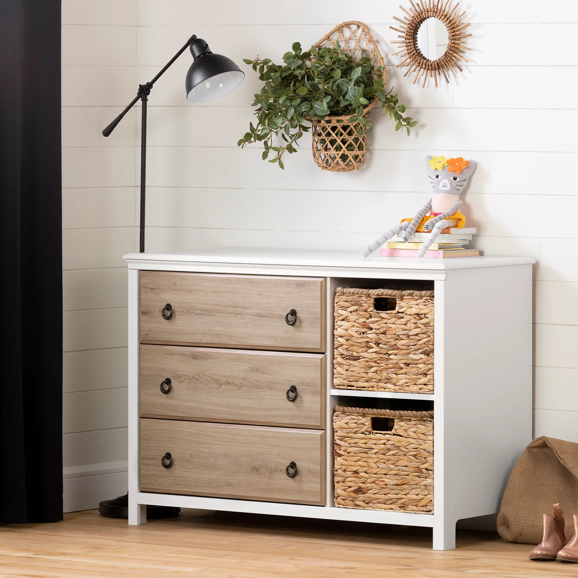 Cotton Candy Oak 3 Drawer Dresser with Baskets - South Shore