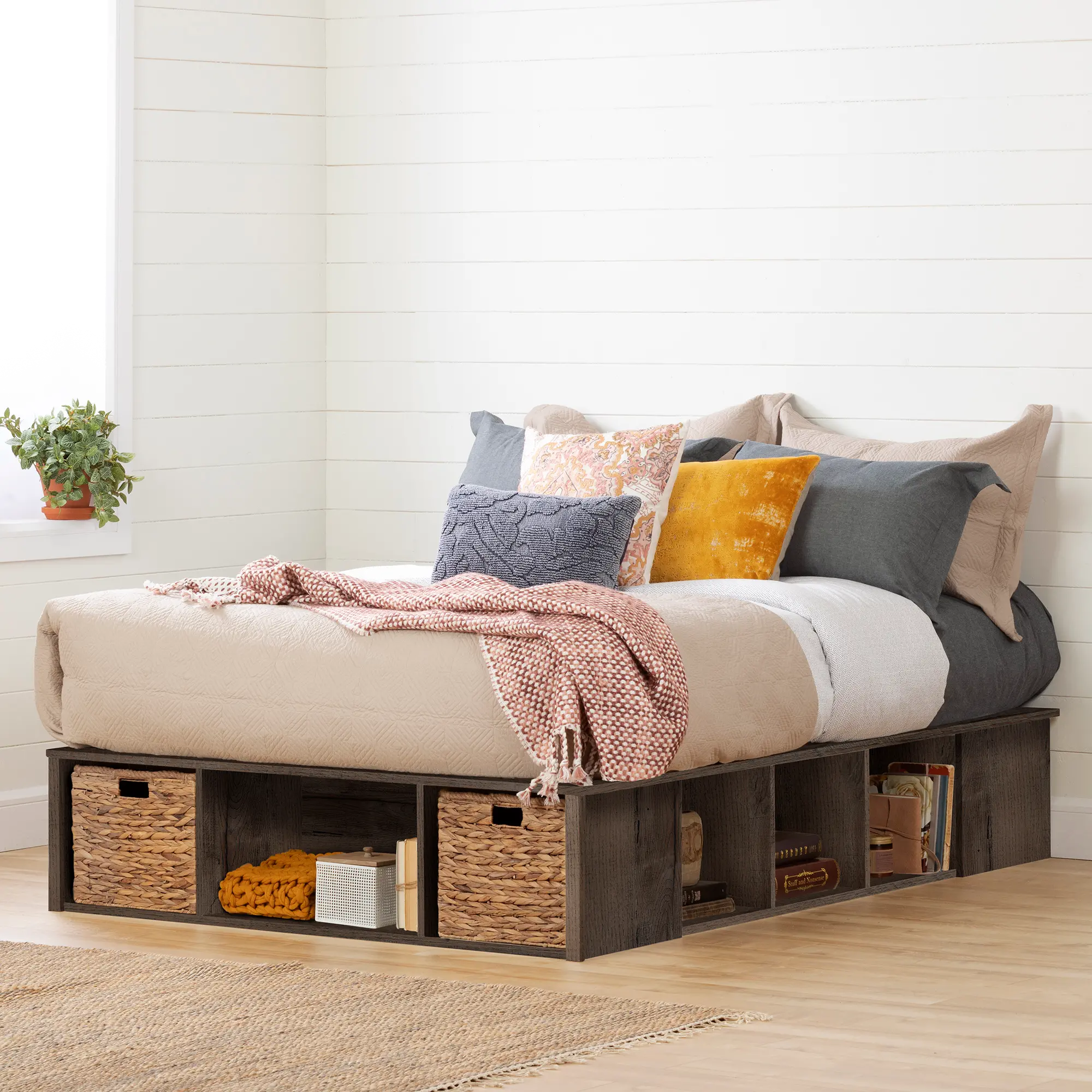 Fall Oak Full Storage Bed with Baskets - South Shore