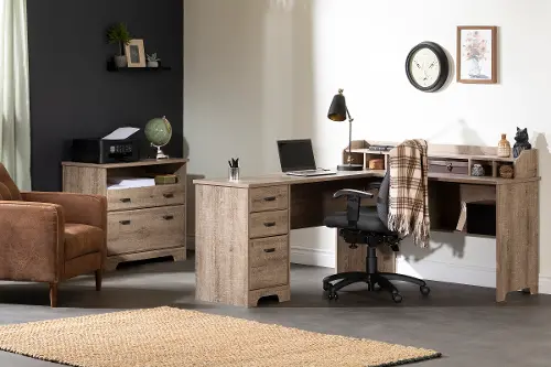 Versa Weathered Oak L-Shaped Desk