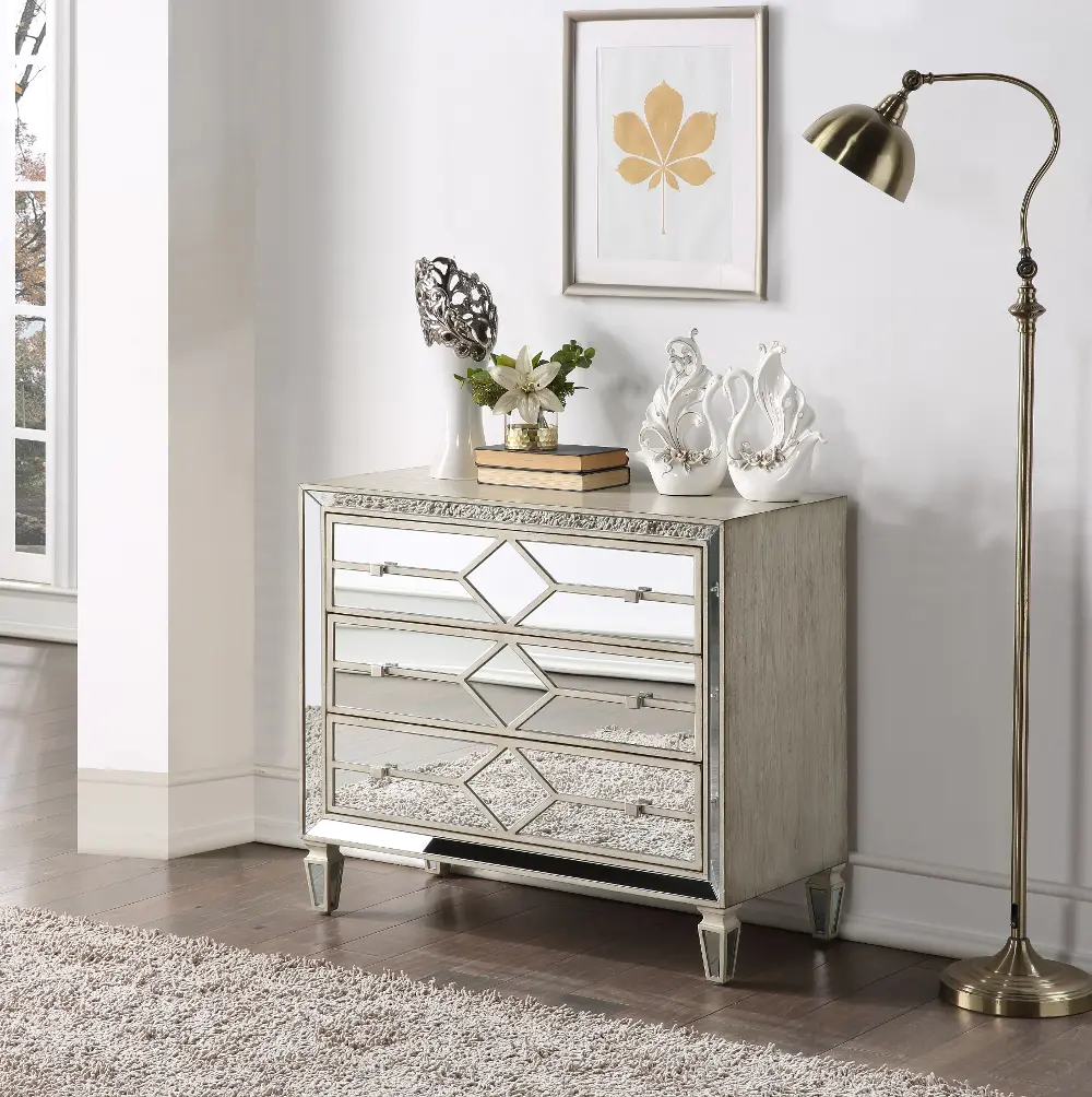 55630/IVORY-CHEST Burnished Ivory and Mirrored 3 Drawer Accent Chest-1