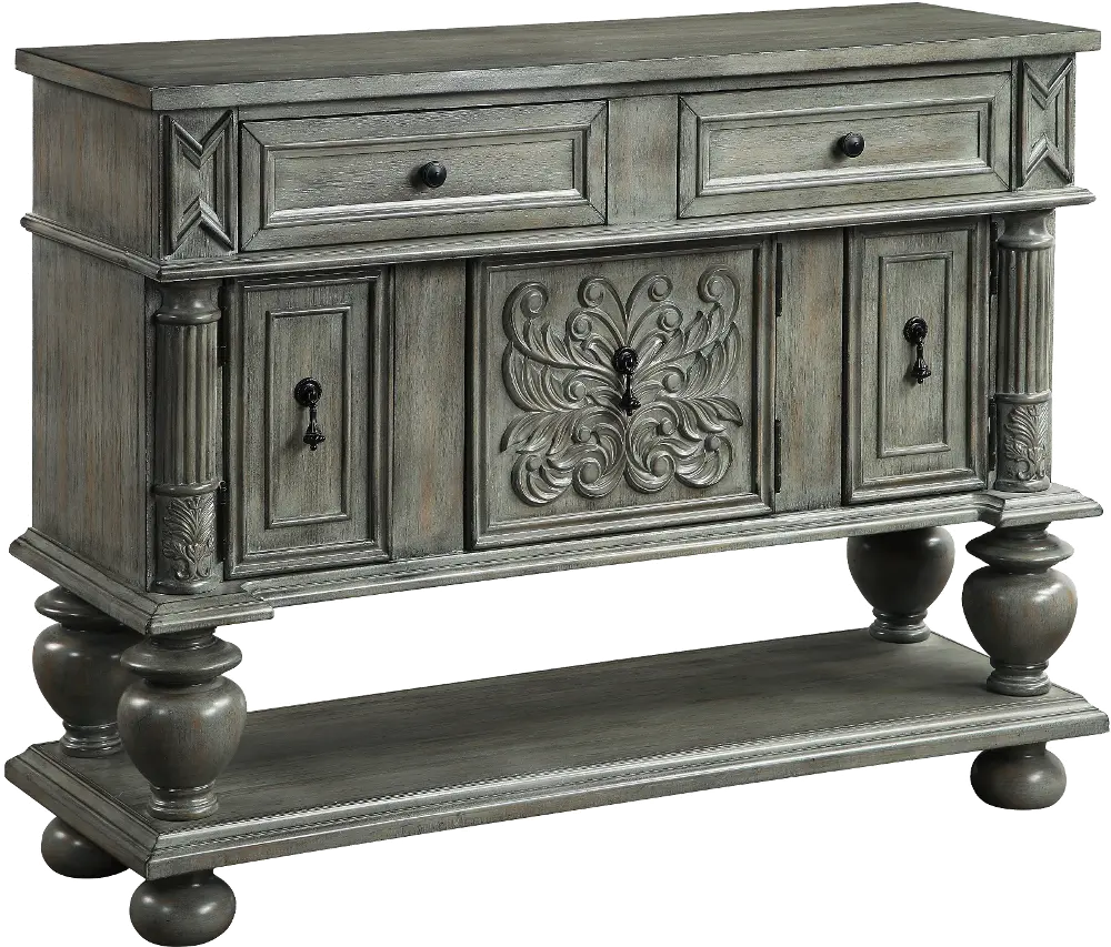 55648/GREY-CONSOLE Traditional Burnished Gray Storage Accent Cabinet-1