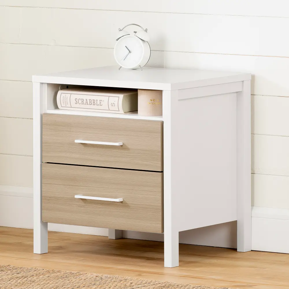 13208 Contemporary Elm and White Nightstand - South Shore-1