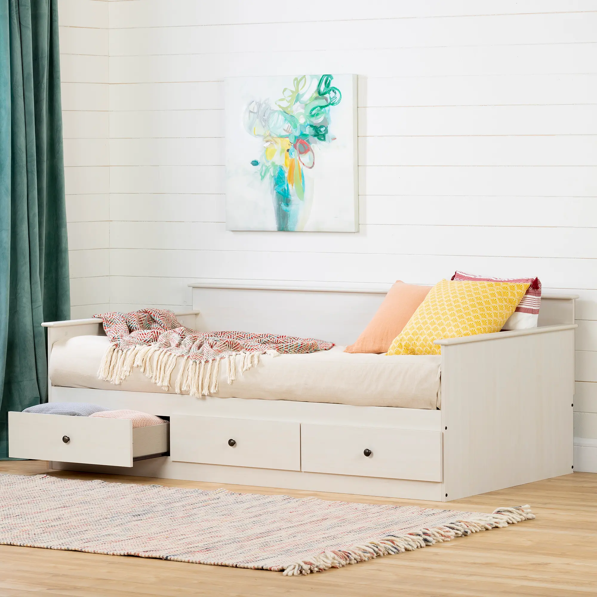 Plenny White Wash Daybed with Storage - South Shore