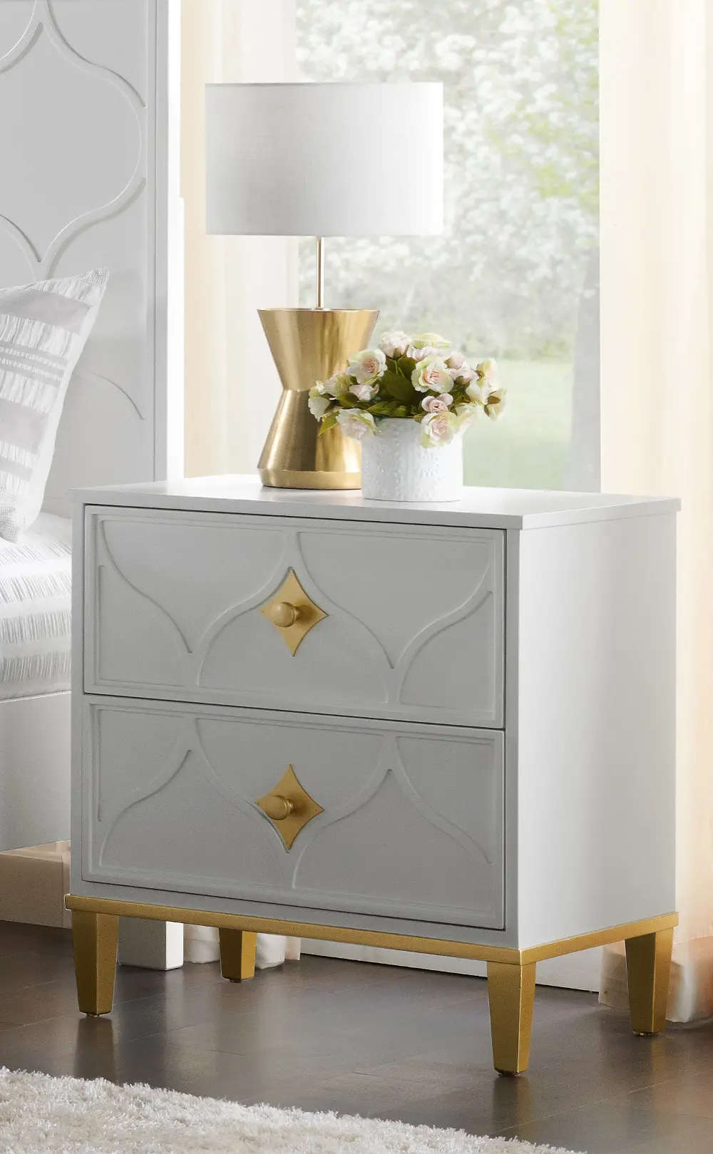 Emma White and Gold Nightstand-1