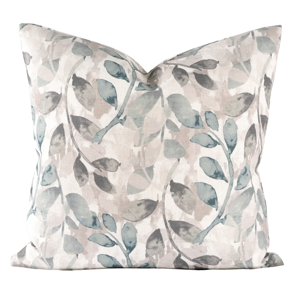 Gray, Gray-Blue and White 20 Inch Water Garden Feather Throw Pillow-1