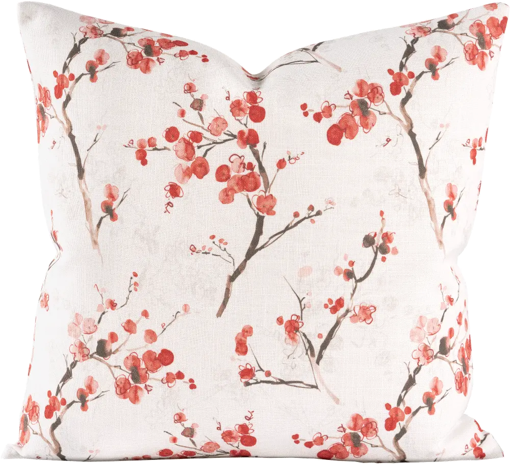 Coral Blossoms on Branches 20 Inch Feather Throw Pillow-1