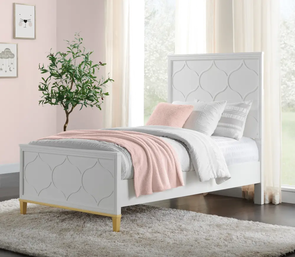 Emma White and Gold Twin Bed-1