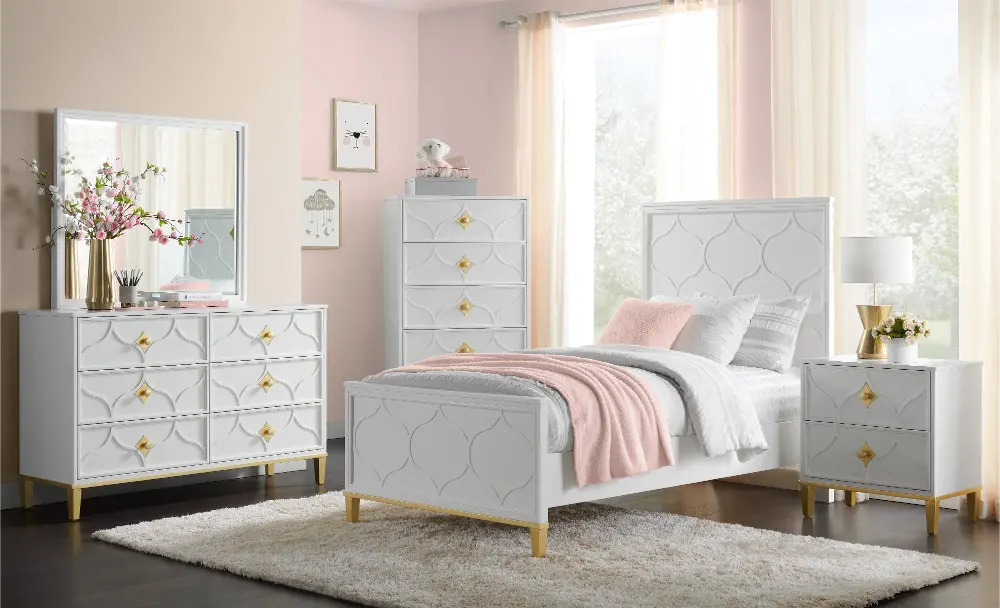 Emma White and Gold 4 Piece Full Bedroom Set-1