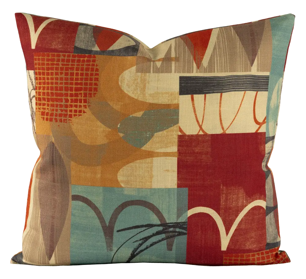 Red, Brown, Blue and Gold 20 Inch Hang Loose Throw Pillow-1