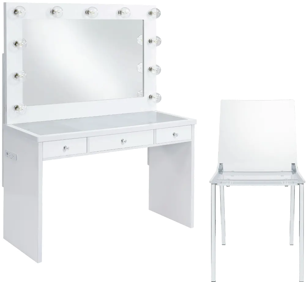 Posh White and Clear 3-Piece Vanity Set-1