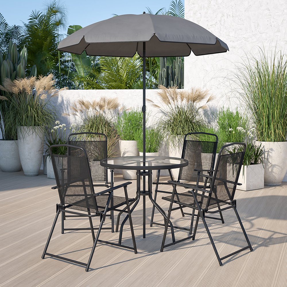 6 Piece Patio Garden Set with Umbrella - Black