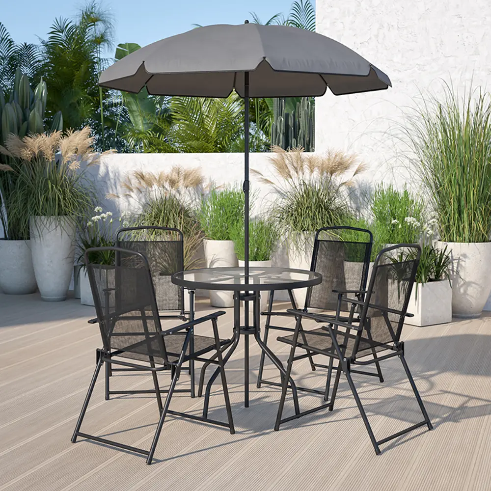 6 Piece Patio Garden Set with Umbrella - Black-1