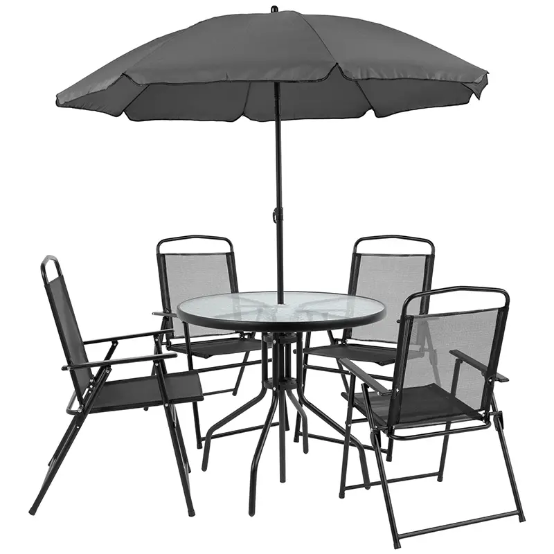 Black 6 Piece Patio Garden Set with Umbrella