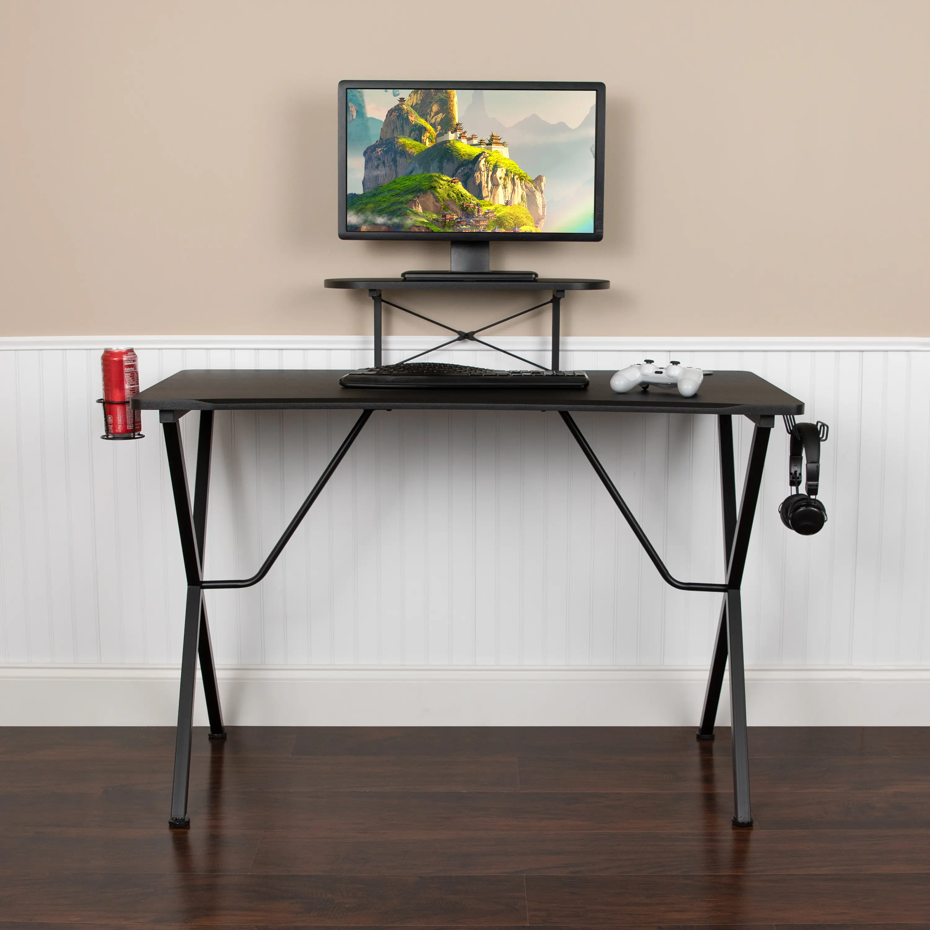Photos - Office Desk Flash Furniture Black Gaming Desk with Monitor Stand NAN-RS-G1031-BK-GG 