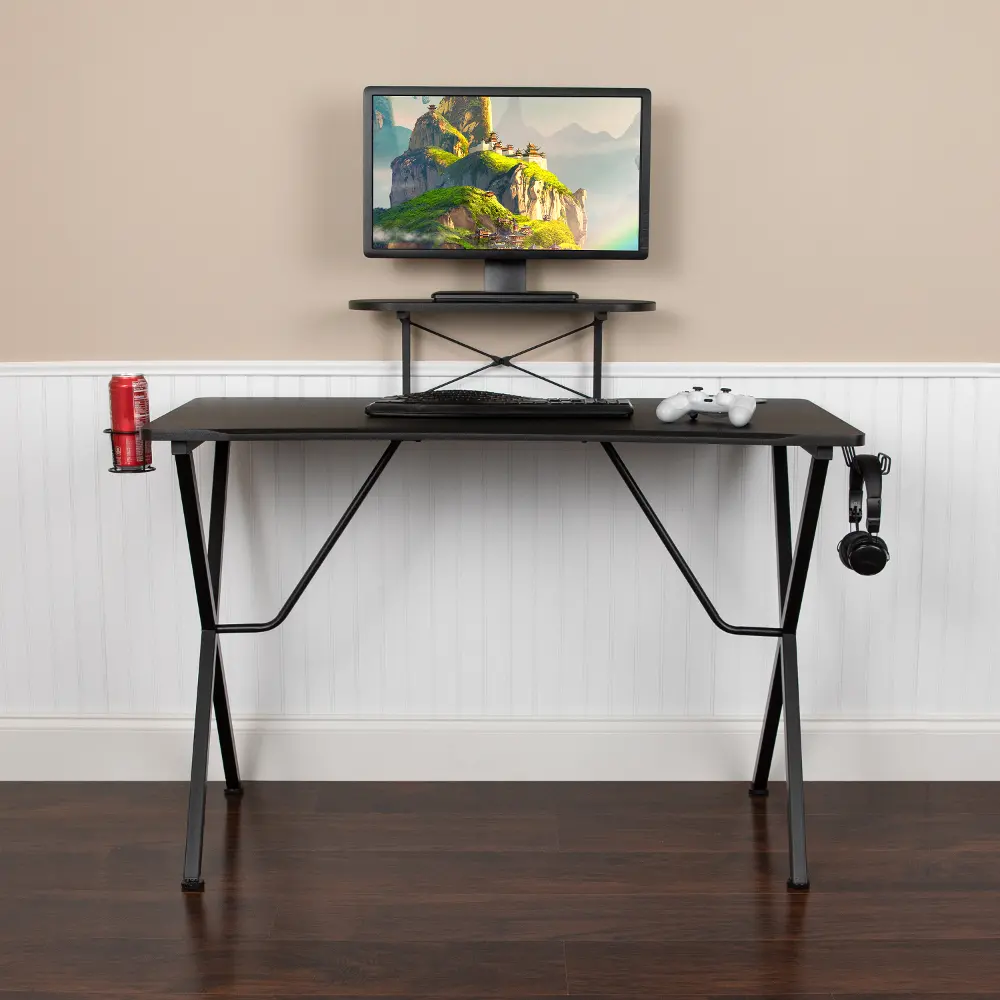 Black Gaming Desk with Monitor Stand-1