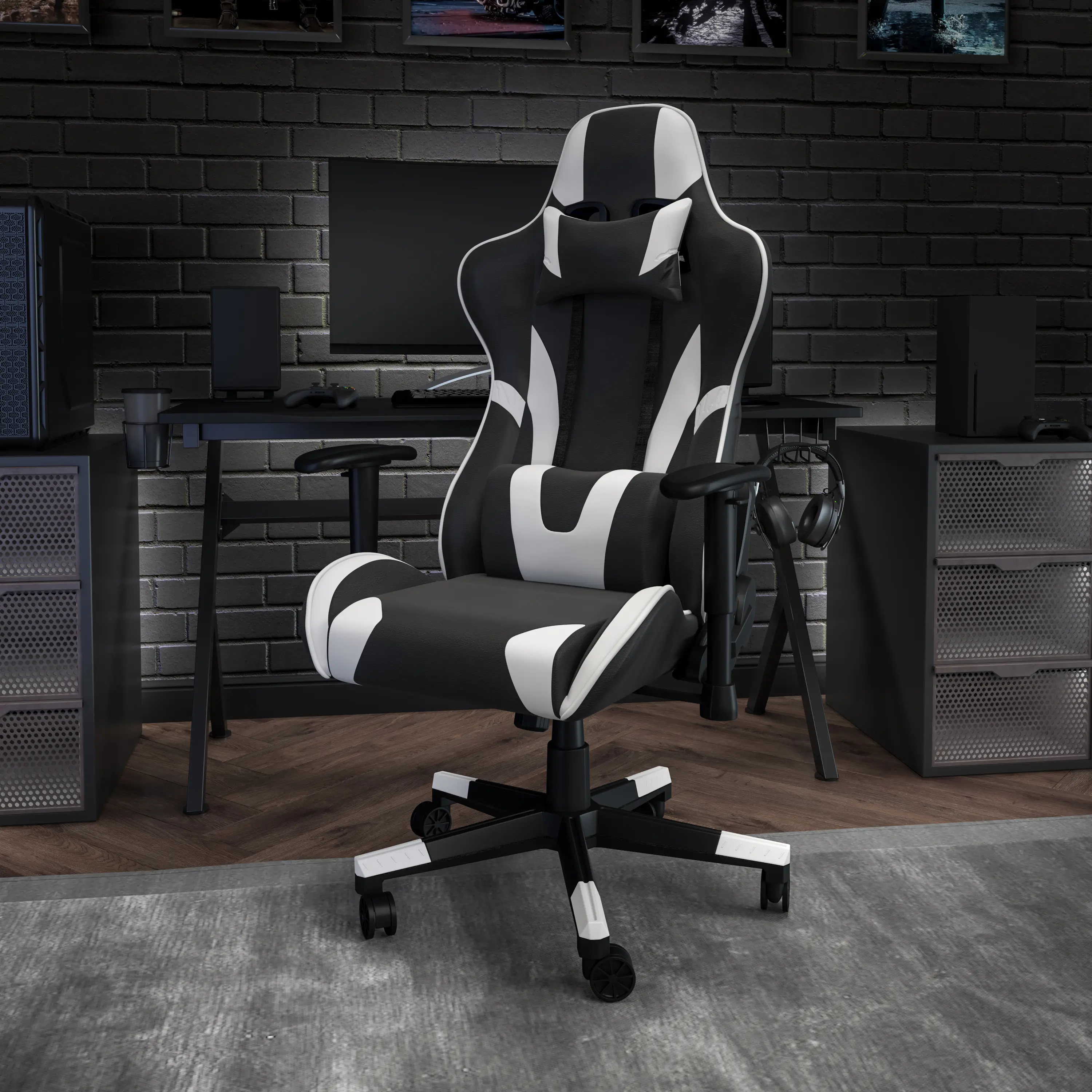 Photos - Computer Chair Flash Furniture X20 White and Black Gaming Swivel Chair CH-187230-1-BK-GG 