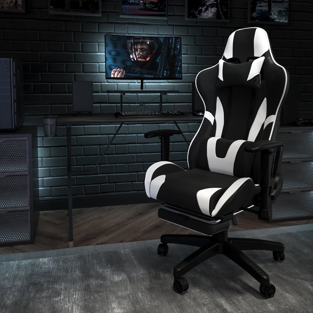 Photos - Computer Chair Flash Furniture X30 White and Black Gaming Swivel Chair CH-187230-BK-GG 