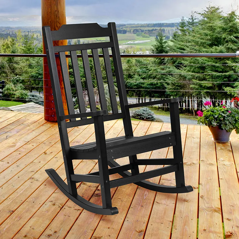 Photos - Garden Furniture Flash Furniture All-Weather Rocking Chair - Black JJ-C14703-BK-GG 