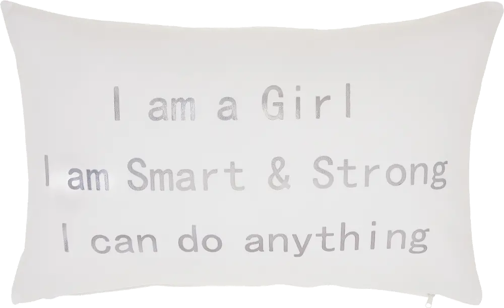 Off White and Gray I Am A Girl, I Am Strong Throw Pillow-1