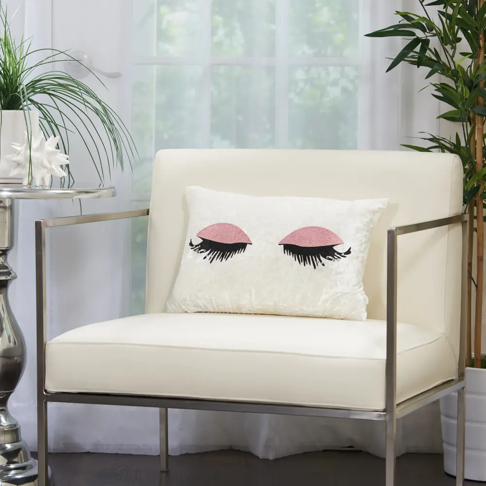 Cream and Rose Glitter Eye Shadow Throw Pillow-1